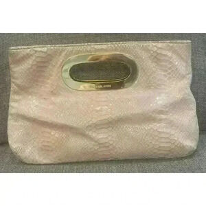 MICHAEL KORS BERKELEY TAN GENUINE LEATHER SNAKEPRINT CLUTCH BAG